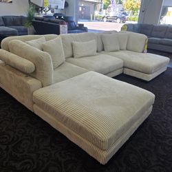 Corduroy Sectional With Ottoman 