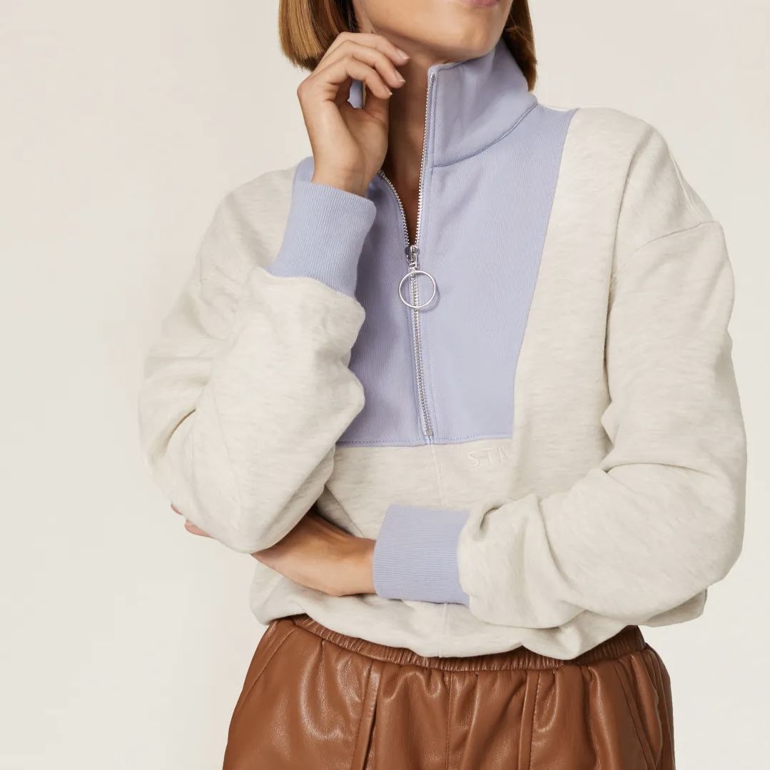 Staud Alys colorblock cotton blend half zip sweatshirt sweater size S small