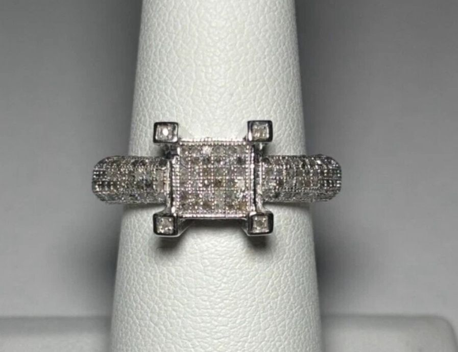 .925 Sterling Silver Genuine White Diamond Ring Size 6.75