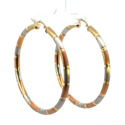 Woman’s Ladies 10k Tricolored Rose White Yellow Gold Hinged Large 2.5” Inch Hoop Earrings GP3120576