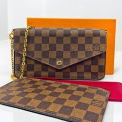 ✨️Authentic Louis Vuitton Pochette Felicie Damier Ebene Crossbody Bag Gold Chain