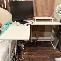 L-shaped corner desk w/ monitor stand/shelf