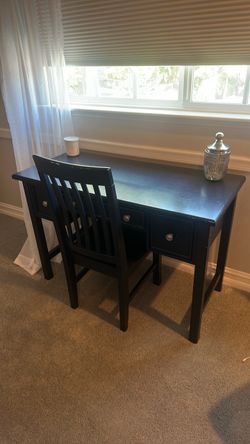 Navy Blue Wood Desk and Chair Set