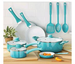 Maintstays 12 pieces ceramic coated cookware set teal