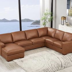 Chesterfield Genuine Top Grain Leather Luxury Sectional Couch Over $7000 In Stores !
