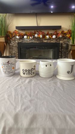 3 Halloween mugs and 1 regular mug