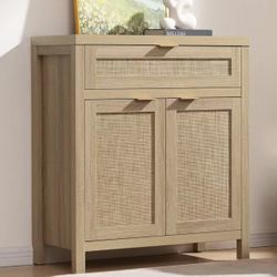 SC004A1XLTY1408 Sideboard Buffet Storage Cabinet, Rattan Accent Cabinet with Doors and Drawer, Boho Credenzas Buffet Table Console Coffee Bar Cabinets