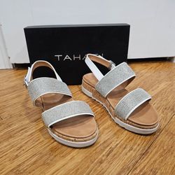 Girls Shoes Bling Rhinestone Tahari Dress Sandals Size 3 White Cork Flatform