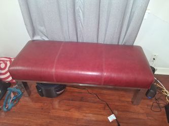 Red leather and steel bench