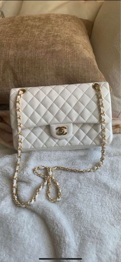 White quilted leather flap bag medium 25