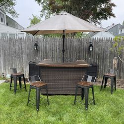 Outdoor Bar Set - Bar & 4 Stools & Umbrella 