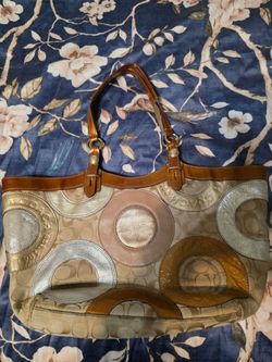 Coach Signature Tote Bag with Metallic Patchwork