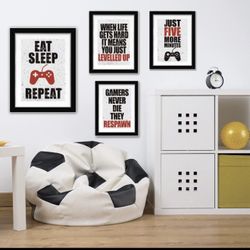 Funny Game Art Print Inspirational Words Quote  Set of 4 (12”x16”) Wall Art