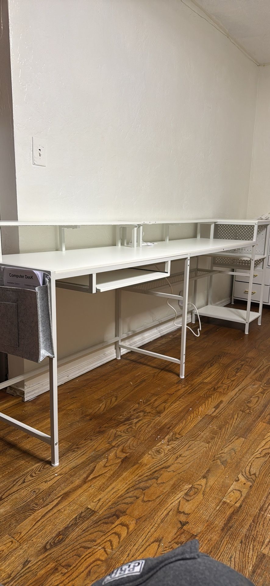 White Desk With LED light And Power Outlets