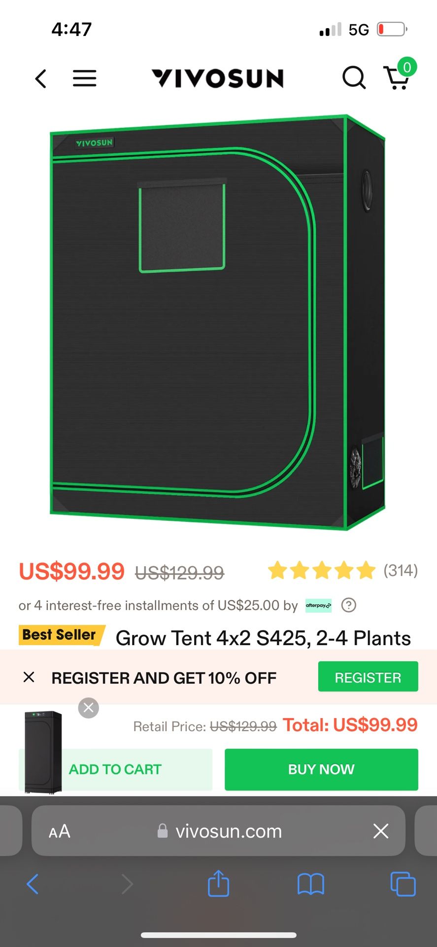 2x4 Vinson Grow Tent