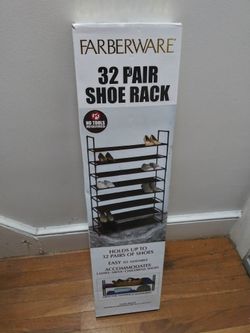 Farberware 32-Pair Shoe Rack Featuring A Black Metal Frame