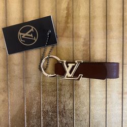 New LV Dark Brown, Leather Gold Keychain