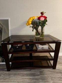 Modern Glass & Wood Media Console / Accent Table – Moving Sale!