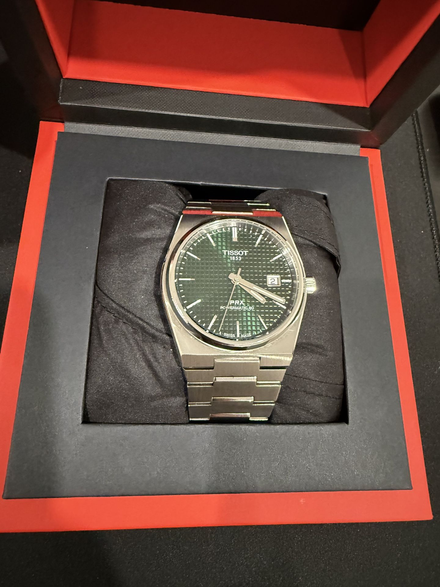 Tissot PRX Powermatic 80, Swiss Automatic Watch for Men, Stainless Steel Case, Green Dial, (T1374071109100)