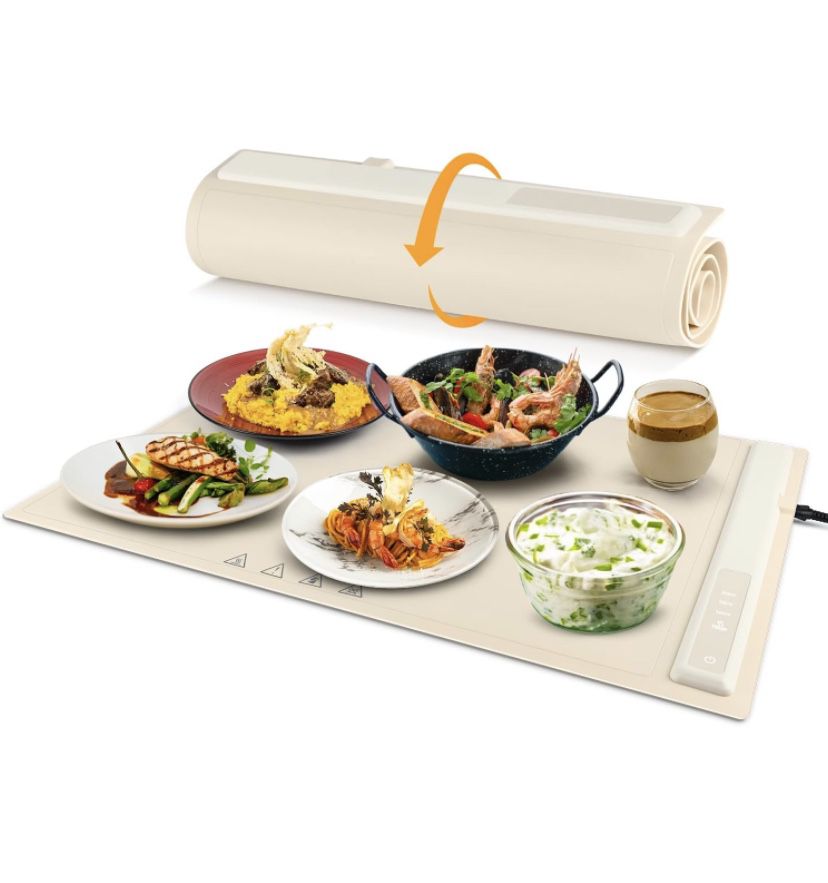 Electric Warming Trays for Food, Foldable & Portable Warming Tray with Silicone Nano-Material, Full-Surface Heating Mat with Adjustable Temperature, V