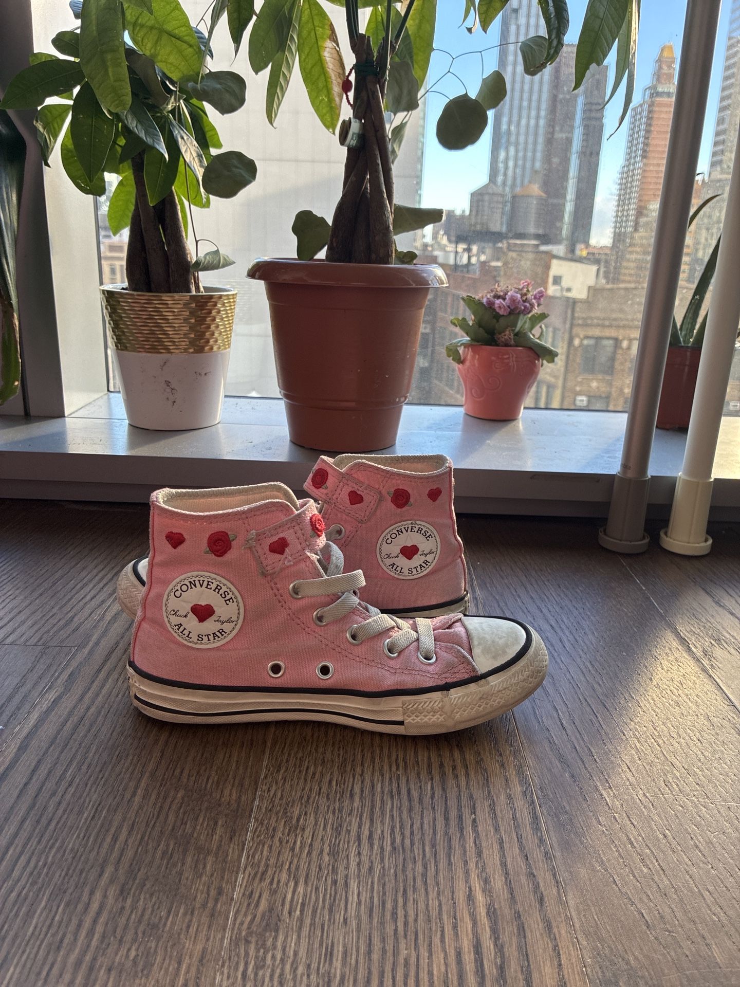 Girls Converse All Star Pink High-Top Sneakers - Youth Size 13