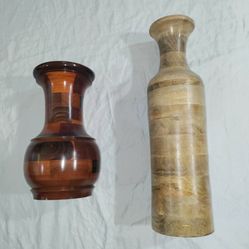 TWO Wooden VASES Dark Wood 11"-Height and Light Wood 18"-Height