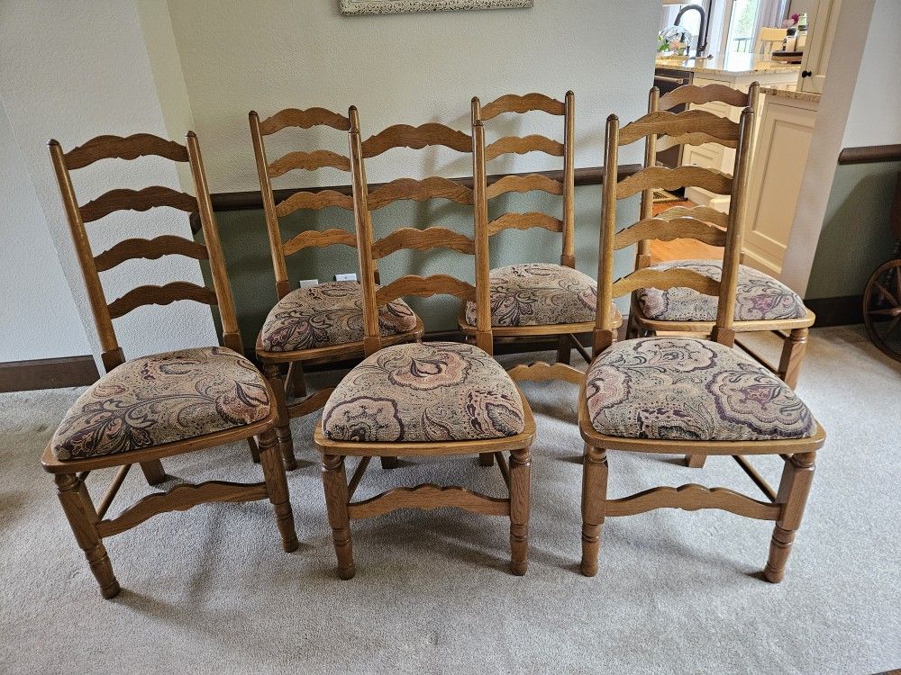 6 Ladder Back Solid Oak Dining Chairs