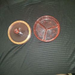 Vintage Glass Depression Glass Three Section Dish