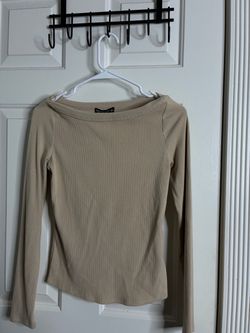 Beige Ribbed Long Sleeve Top