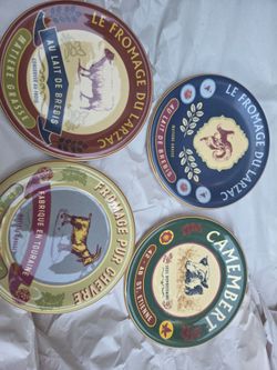 French Cheese Label Decorative Plates Set of 4
