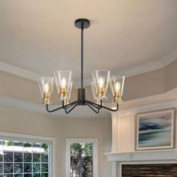 6-Light Black and Gold Chandelier. Brand New 