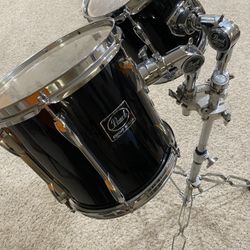 Pearl Export 8" & 10" Tom Black w/ Double Tom Holder, Clamp,and Pearl Uni-Lock Stand (1990’s)