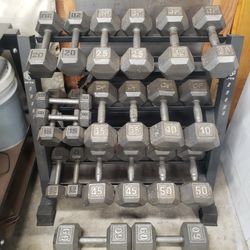 Hex Dumbbells + Stand, 8 To 60 Lbs.