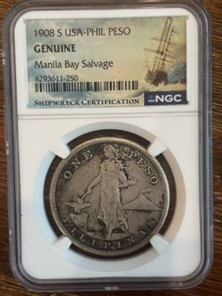 1908-S Philippines Peso NGC Manila Bay Salvage Shipwreck Coin
