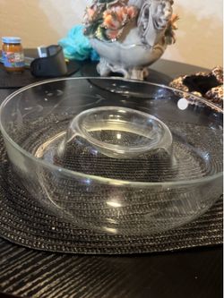 Princess house heritage pattern crystal chip and dip bowl
