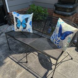 Vintage MCM Woodard Style Wrought Iron Bench