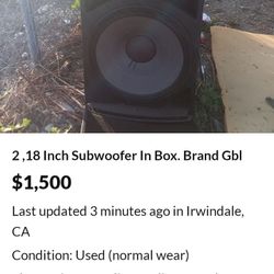 2 ,18 Inch Subwoofer In Box. Brand Gbl