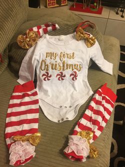 My first Christmas onesie, leg warmers and headbands. Size 3-6 months.