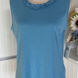 Jason Maxwell Blue Ruffled Collar Tank Top