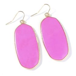 large 14k gold plated hot Pink stone oval hexagon Statement dangle statement earrings