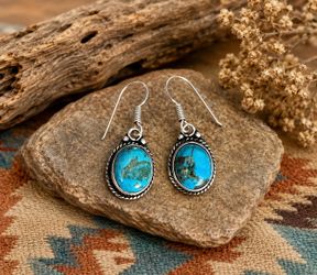 Dainty Natural Turquoise Silver 1” Drop Dangle Earrings