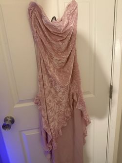 Pink Velvet Strapless Ruffle Dress