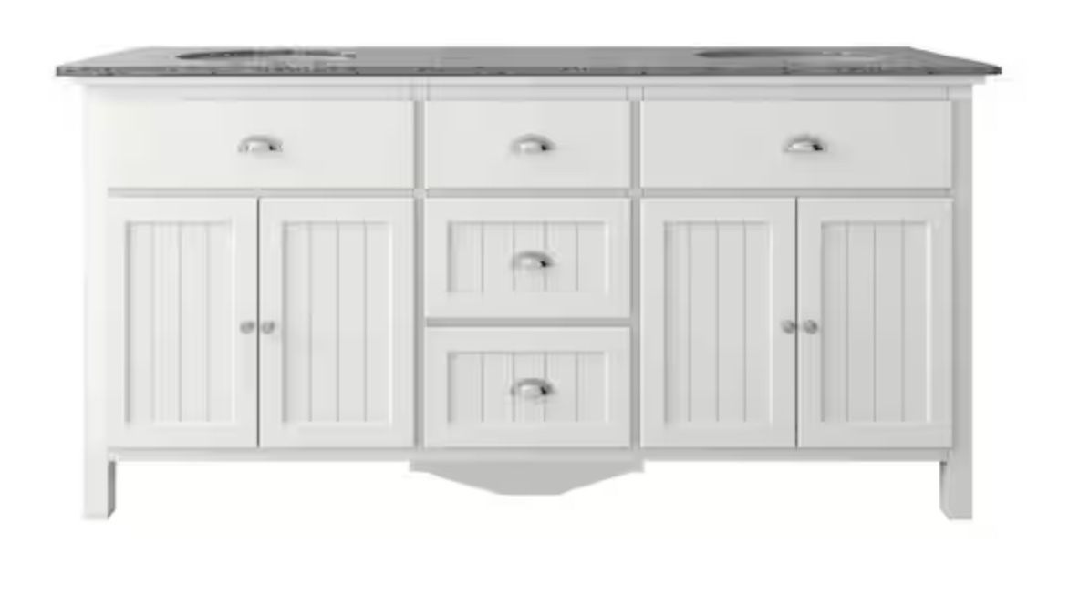 Ridgemore 71” Double Sink White Bath Vanity With Small Damage