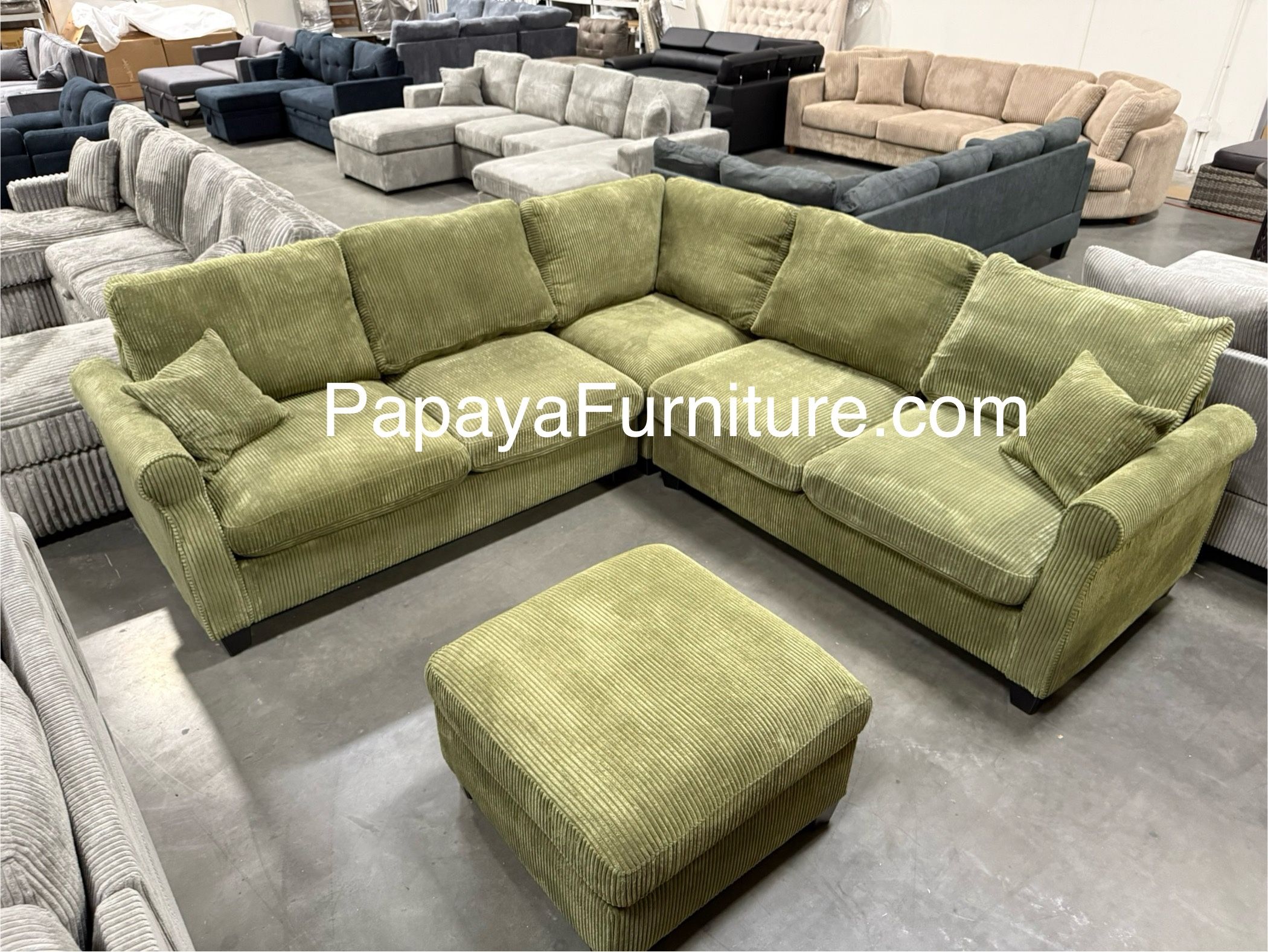 Green Sectional Sofa And Ottoman, Sage Sectional, Sectionals, Sofa, Couch, Living Room Sofa, Corduroy Sectional, Plush Sectional,Soft Plush Couch Dime
