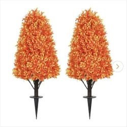 HOYMN 3 ft. Artificial Cedar Ball Topiary Tree Autumn Fall Decor with Ground Spike (2-Pack) for Indoor/Outdoor