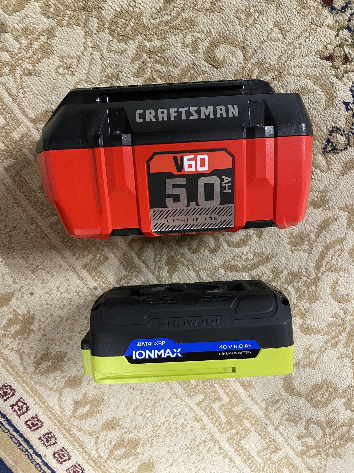60v 5.0Ah Craftsman battery And 40v 6.0ah Sunjoe Battery