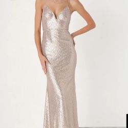 LULUS Medium Spectacular Moment Rose Gold Mermaid Maxi Dress PROM DRESSES