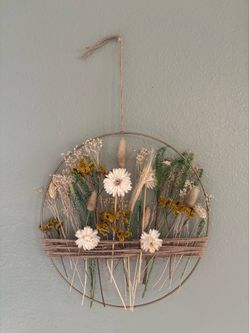 European Dried Wildflower Wall Hanging – Handmade Floral Art