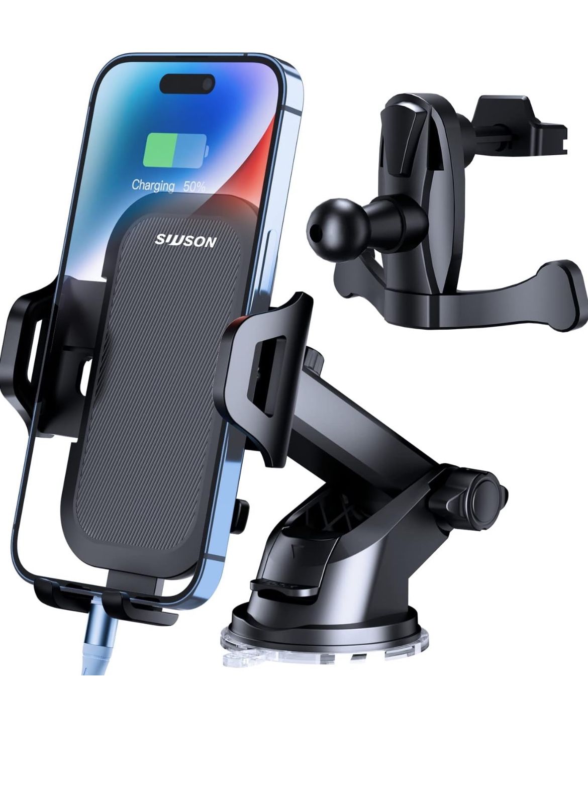 SUUSON Car Phone Holder Mount [Upgraded]-[Bumpy Roads Friendly] Phone Mount for Car Dashboard Windshield Air Vent 3 in 1,Hand Free Mount for iPhone 15