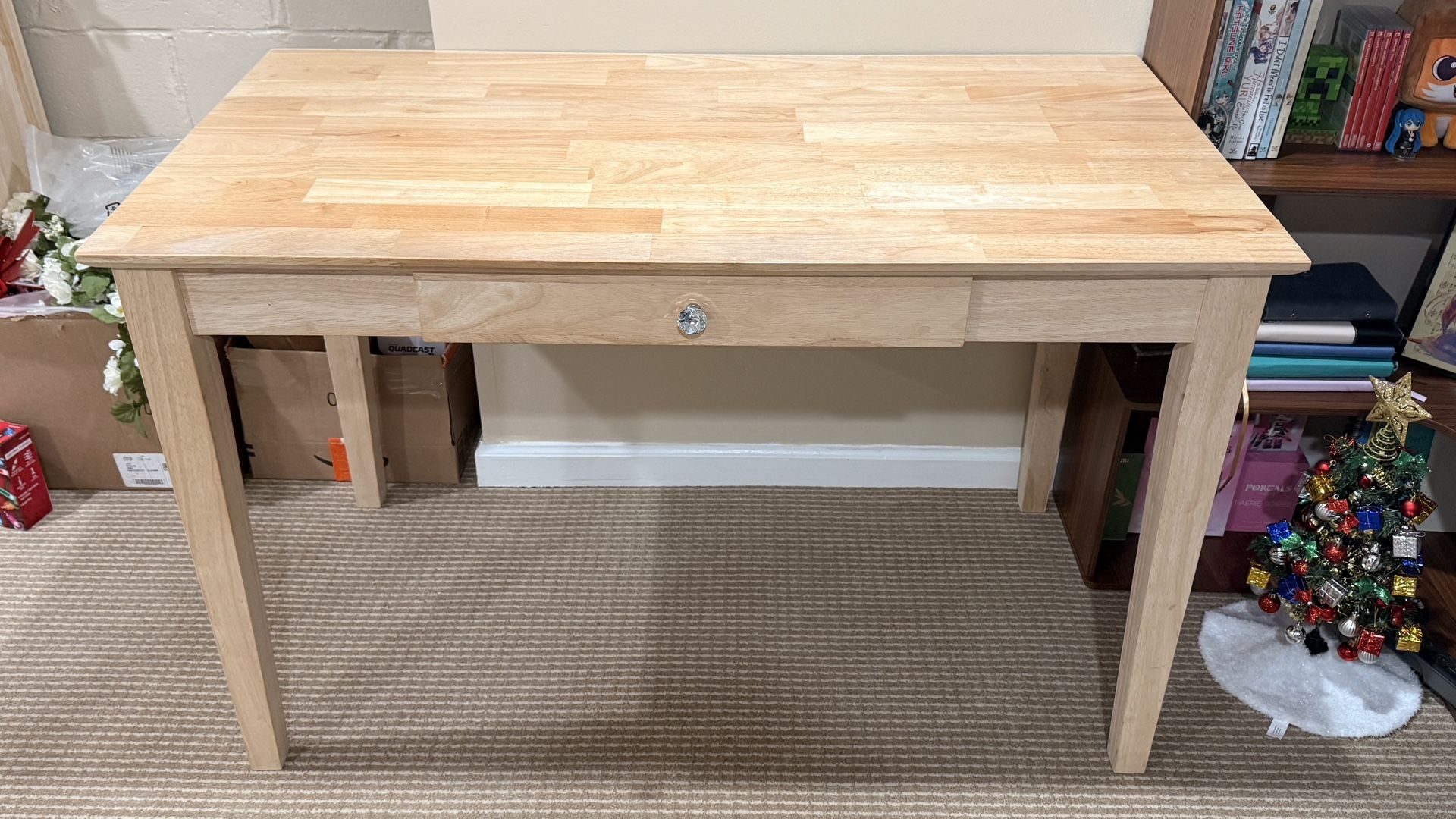 Unfinished Wooden Desk Table with Drawer